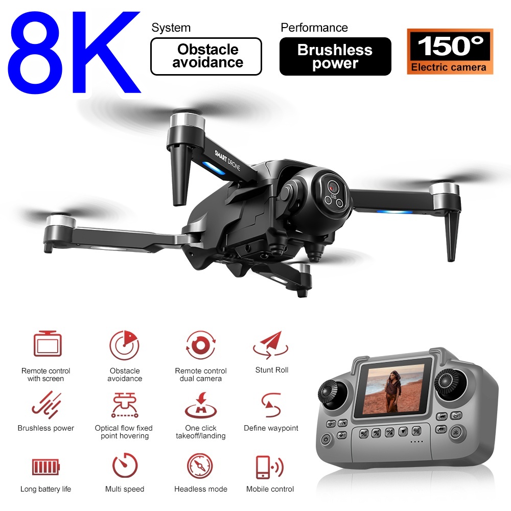 Rc Helicopter Large - Drone Brushless 8K com HD 150